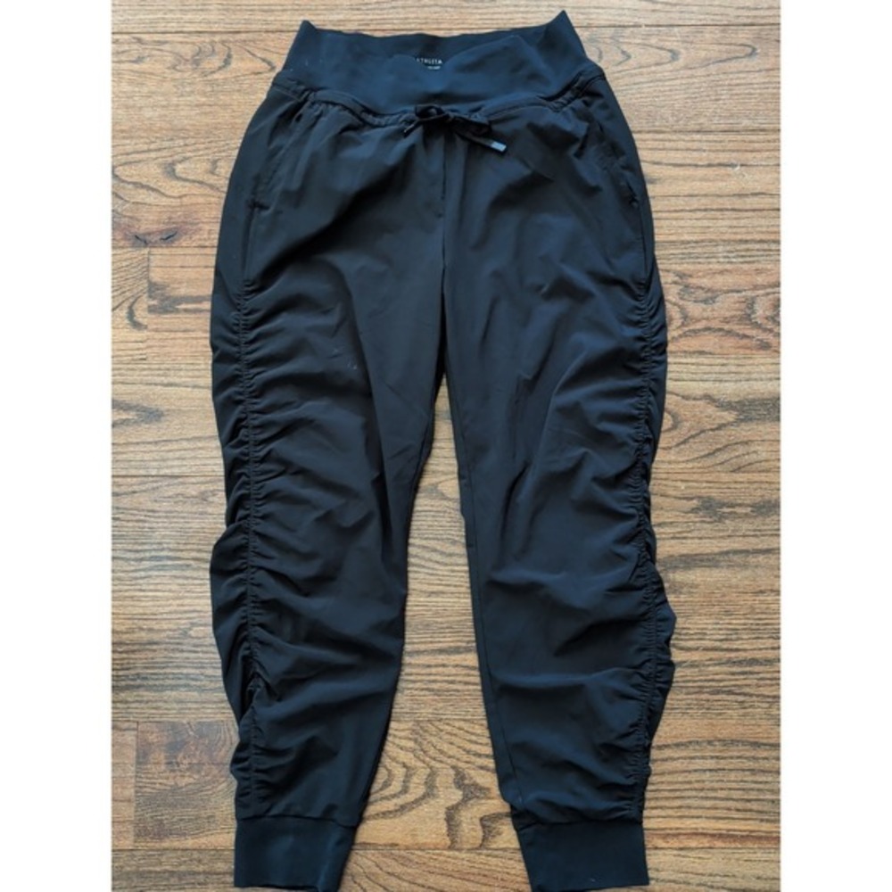 Athleta Attitude Lined Mid Rise Jogger Pant Black Size 2 Stretch Ruched Leg - Picture 1 of 8